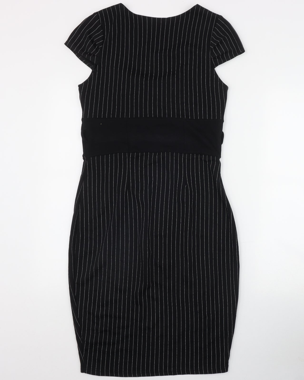 Jane Norman Womens Black Striped Viscose Bodycon  Size 14  Scoop Neck Pullover