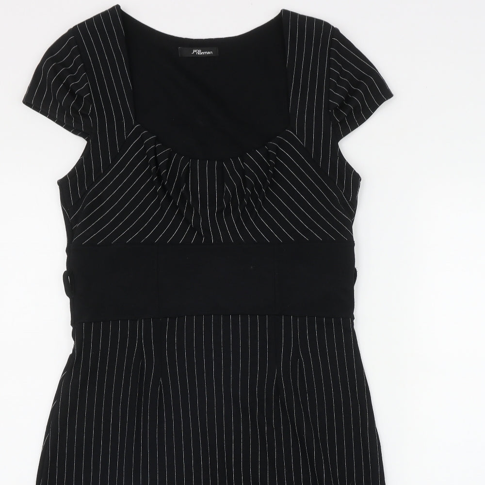 Jane Norman Womens Black Striped Viscose Bodycon  Size 14  Scoop Neck Pullover