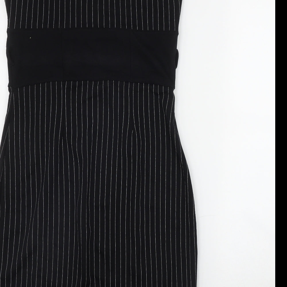 Jane Norman Womens Black Striped Viscose Bodycon  Size 14  Scoop Neck Pullover