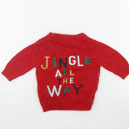 F&F Baby Red  Cotton Pullover Jumper Size 0-3 Months  Button - Christmas