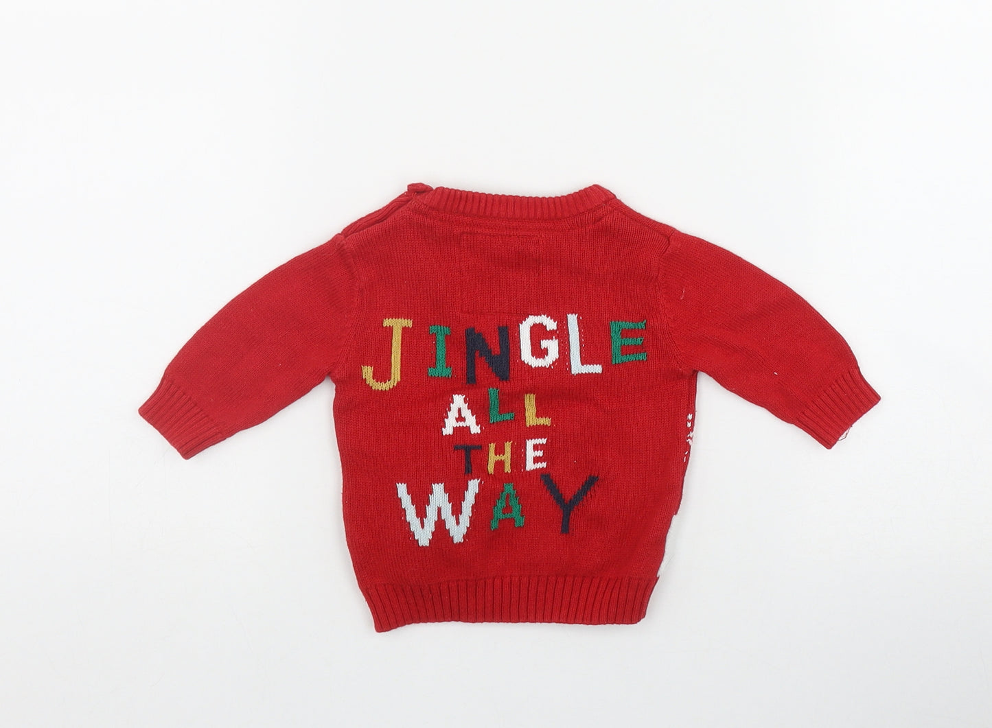 F&F Baby Red  Cotton Pullover Jumper Size 0-3 Months  Button - Christmas