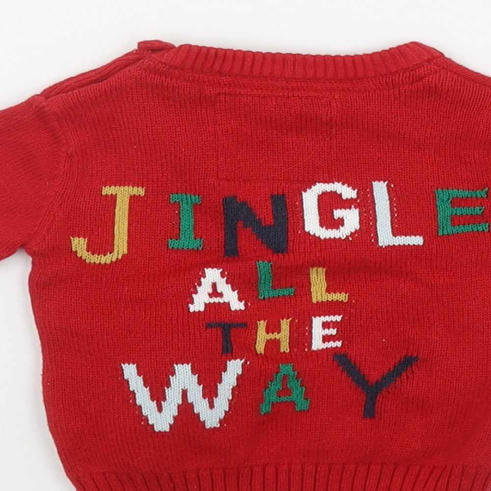 F&F Baby Red  Cotton Pullover Jumper Size 0-3 Months  Button - Christmas