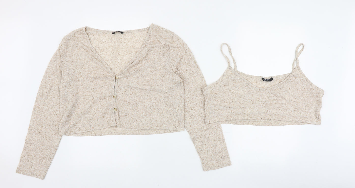 SheIn Womens Beige Round Neck  Linen Cardigan Jumper Size 3XL   - Cardigan Top Set