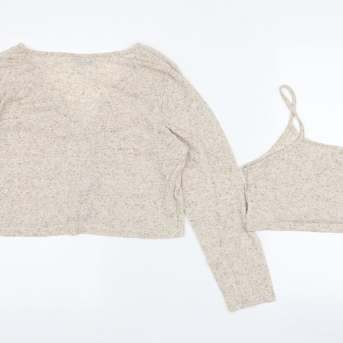SheIn Womens Beige Round Neck  Linen Cardigan Jumper Size 3XL   - Cardigan Top Set