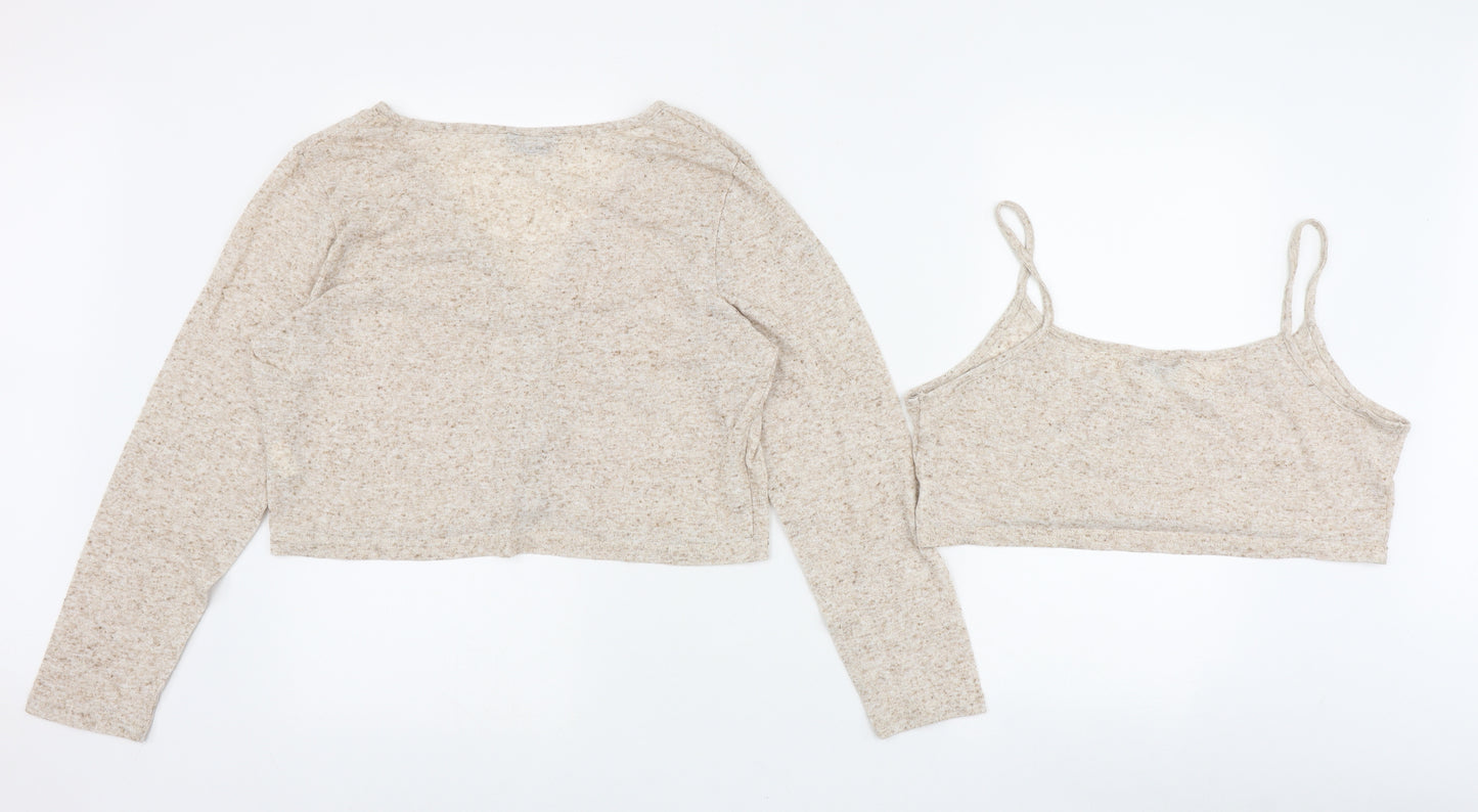 SheIn Womens Beige Round Neck  Linen Cardigan Jumper Size 3XL   - Cardigan Top Set