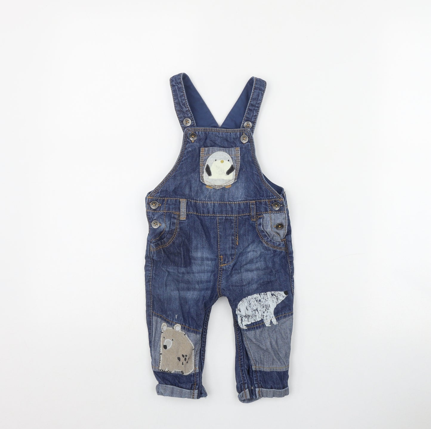 NEXT Boys Blue  Cotton Dungaree One-Piece Size 6-9 Months  Button