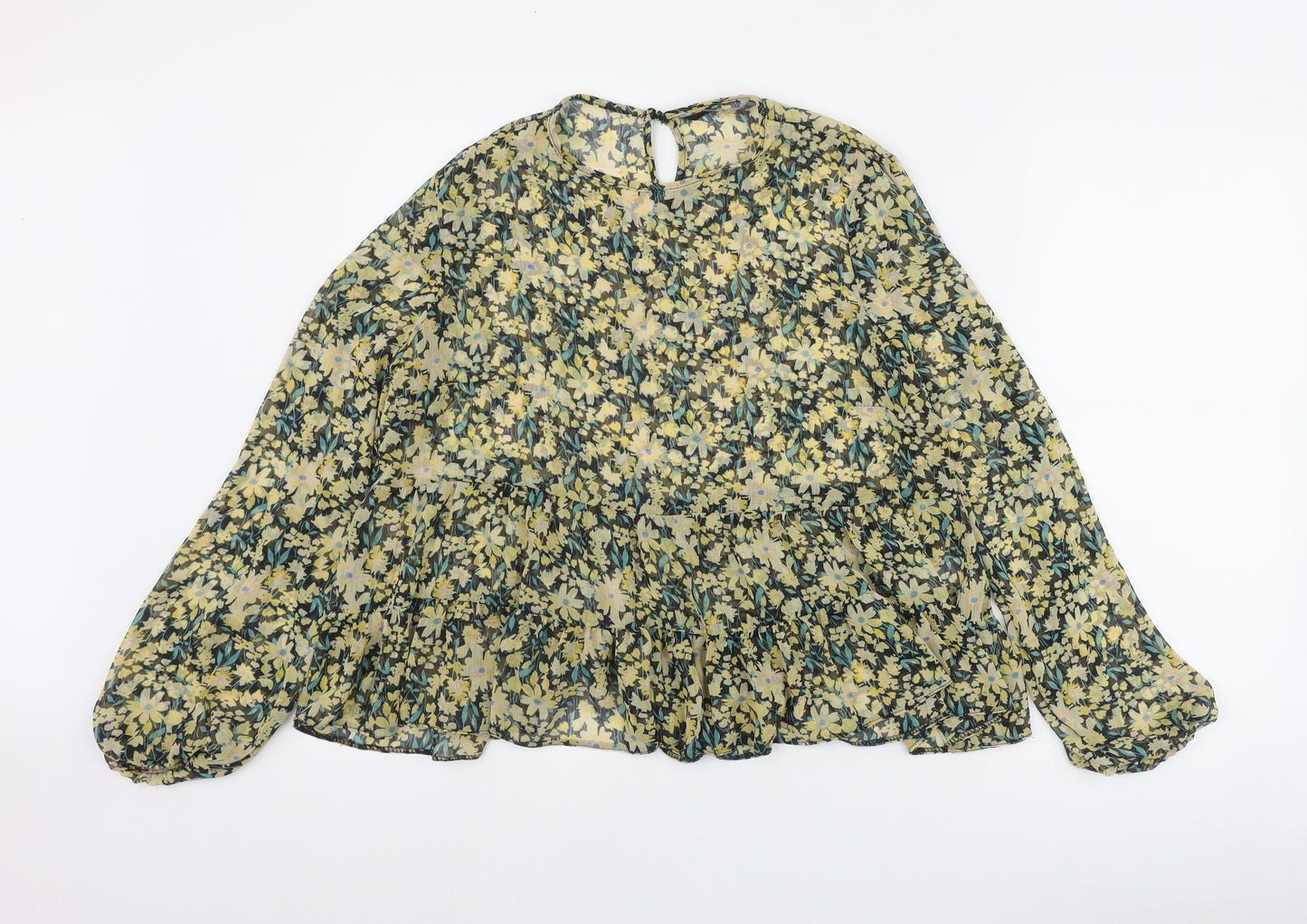 George Womens Yellow Floral Polyester Basic Blouse Size 18 Round Neck