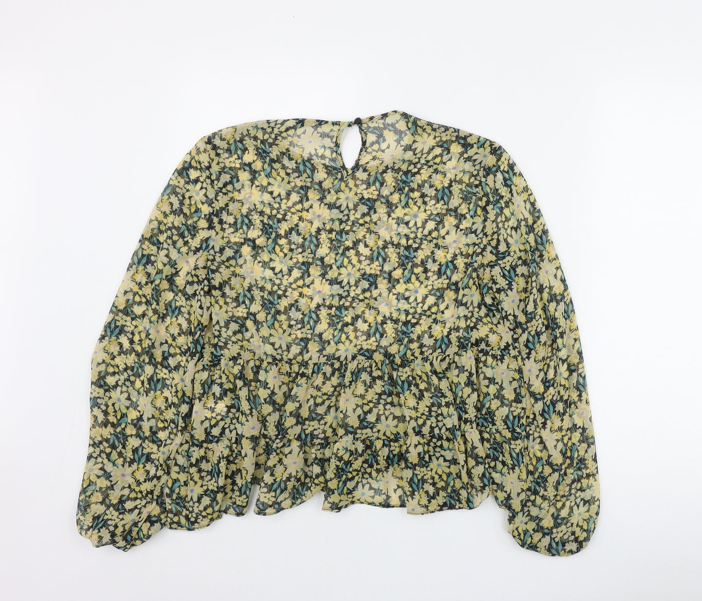 George Womens Yellow Floral Polyester Basic Blouse Size 18 Round Neck