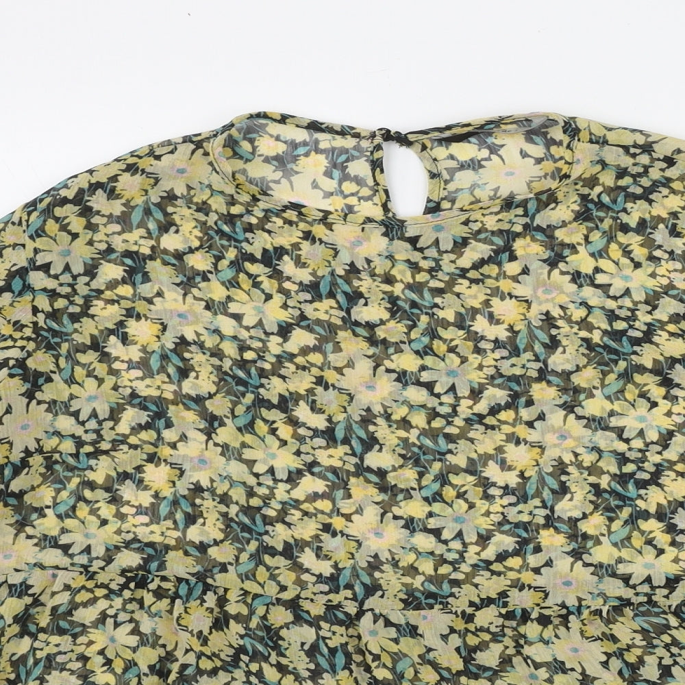 George Womens Yellow Floral Polyester Basic Blouse Size 18 Round Neck