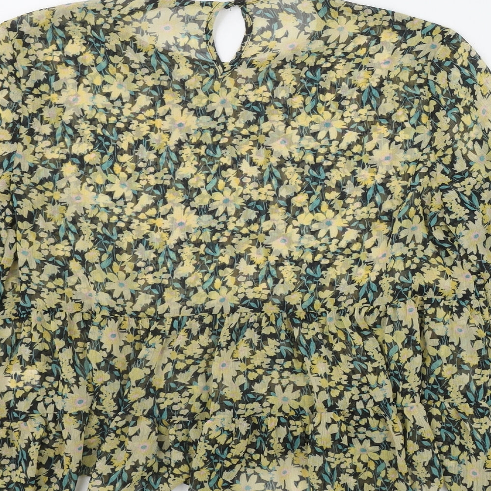 George Womens Yellow Floral Polyester Basic Blouse Size 18 Round Neck