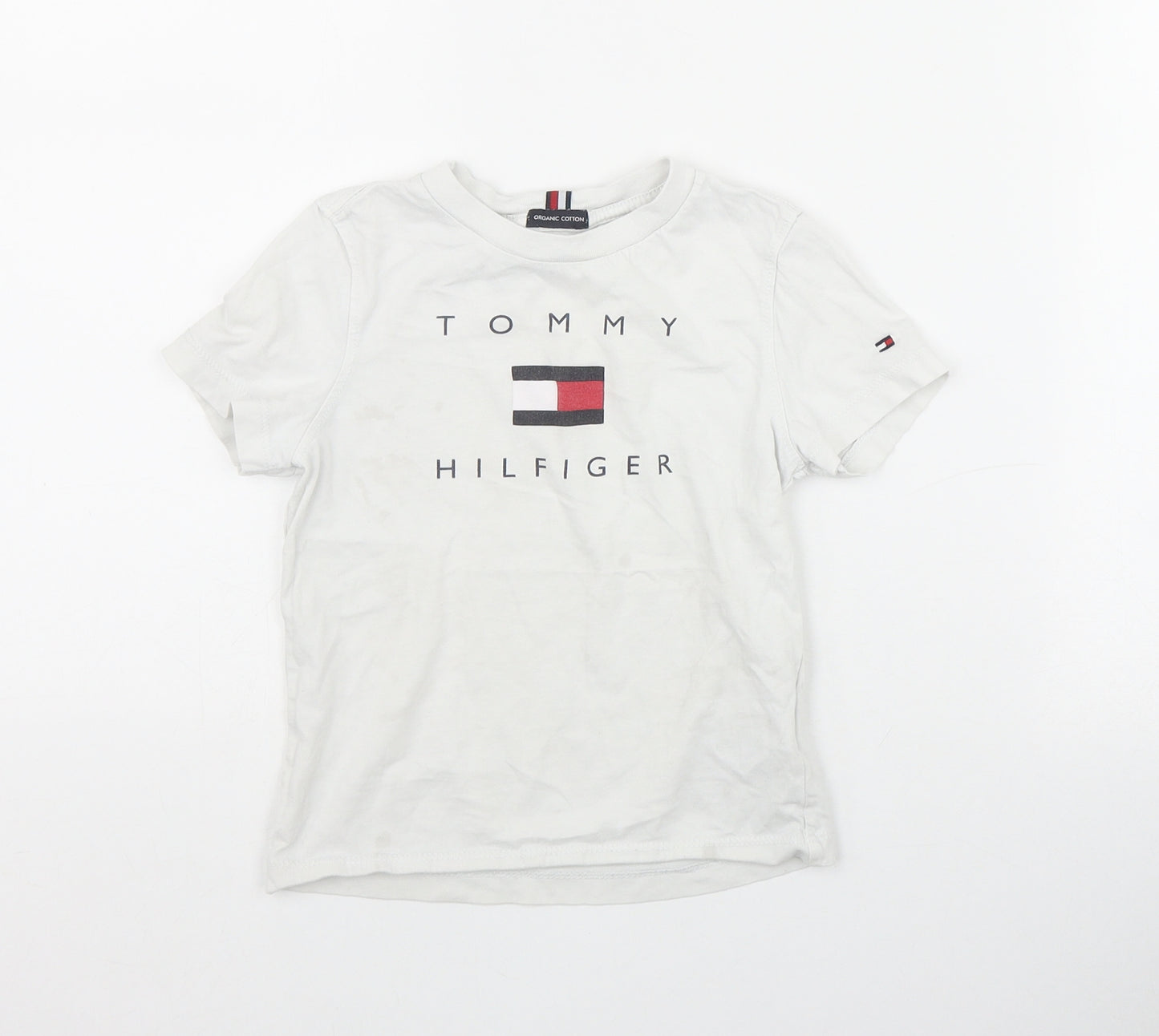 Tommy Hilfiger Boys White  Cotton Basic T-Shirt Size 4 Years Round Neck Pullover