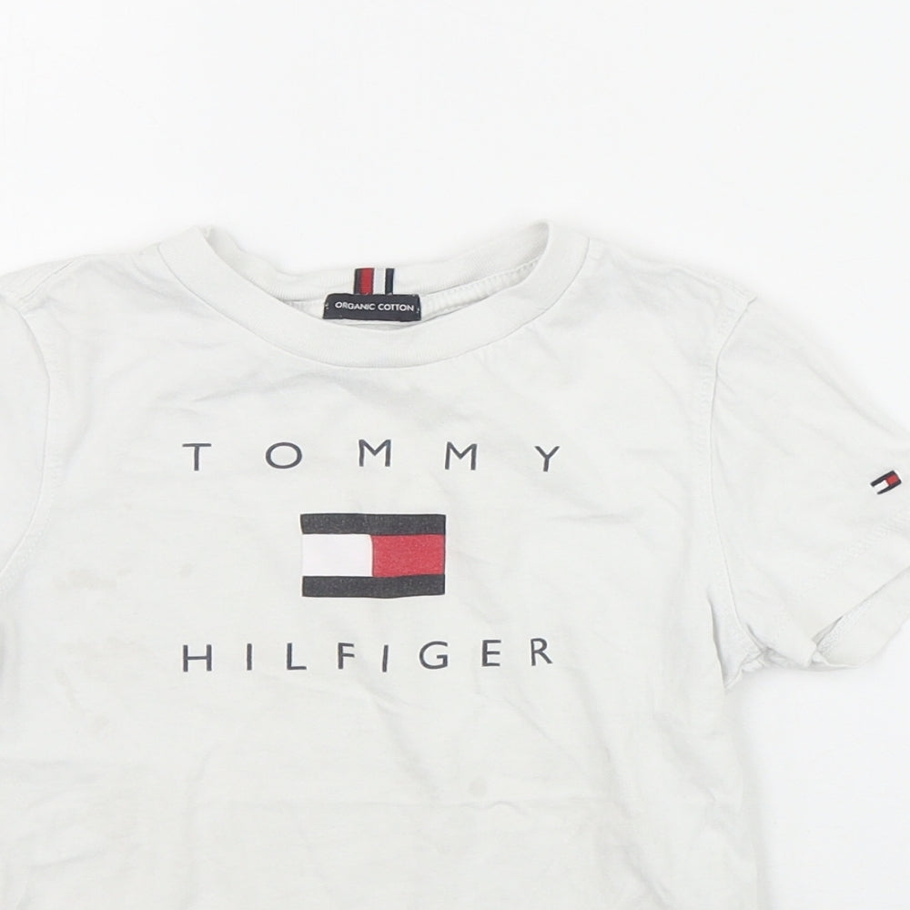 Tommy Hilfiger Boys White  Cotton Basic T-Shirt Size 4 Years Round Neck Pullover