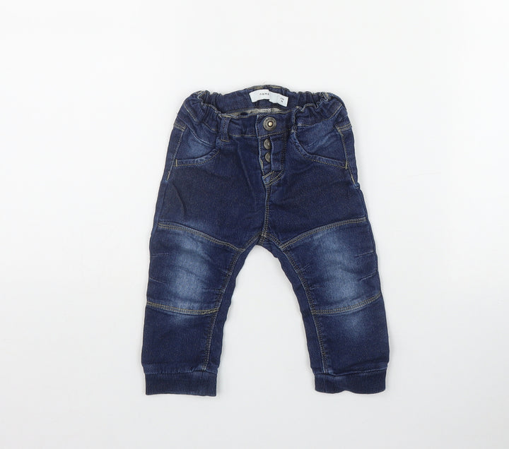 name it Boys Blue Cotton Jogger Jeans Size 6-9 Months Pullover
