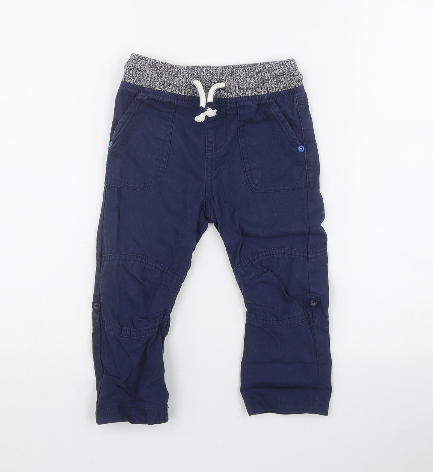 F&F Boys Blue  Cotton Cargo Trousers Size 18 Months  Drawstring