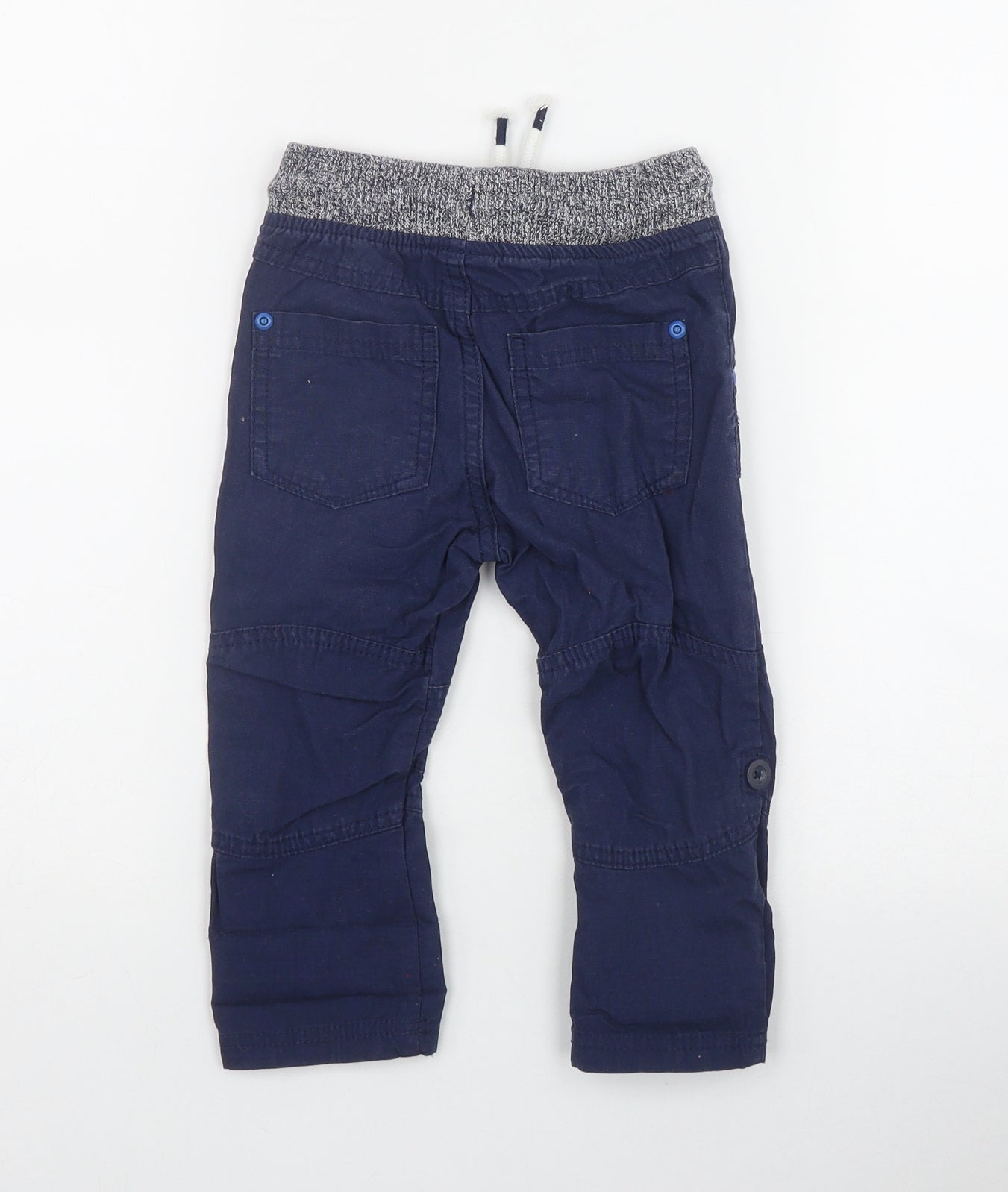 F&F Boys Blue  Cotton Cargo Trousers Size 18 Months  Drawstring