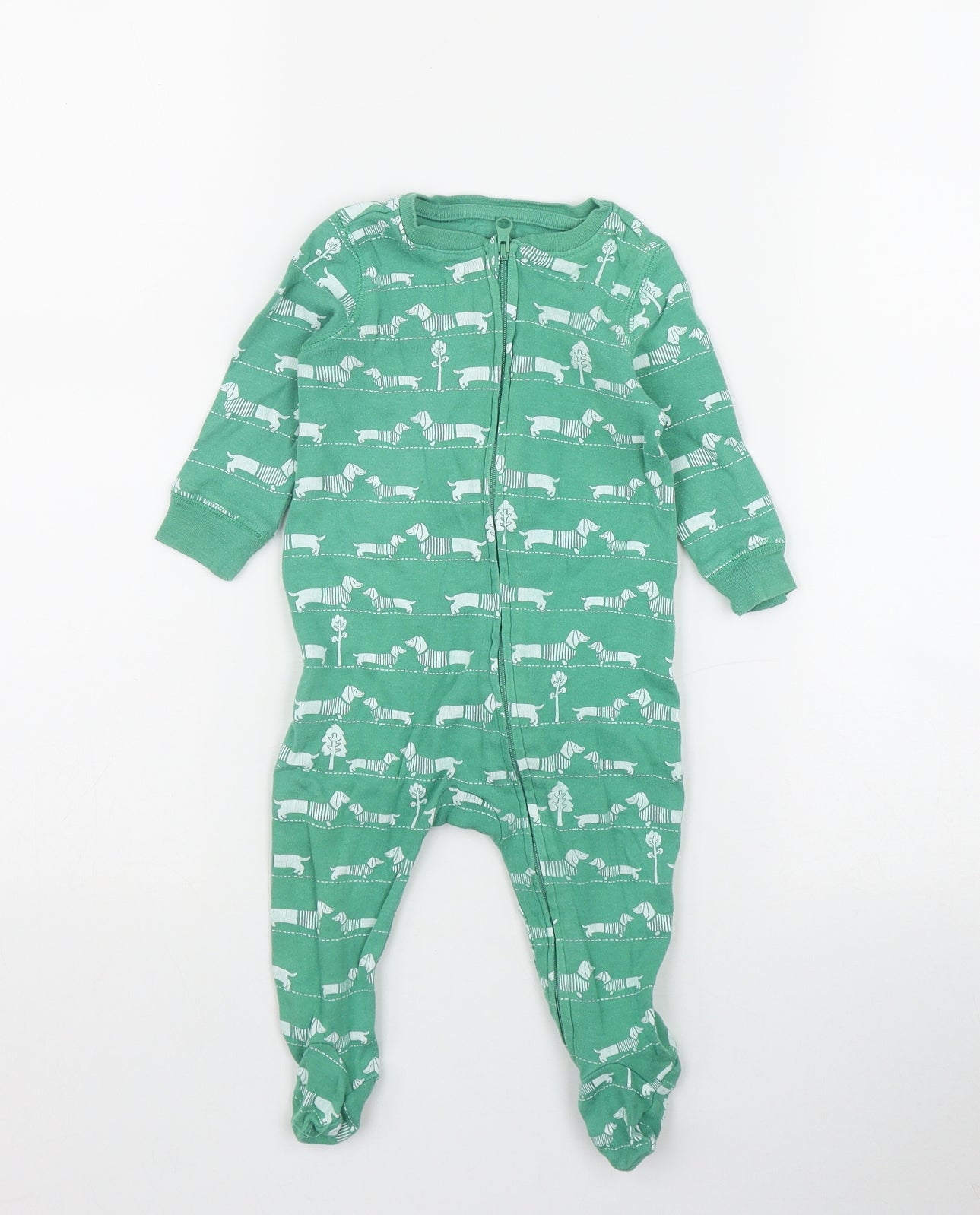 Gap Boys Green Geometric Cotton Coverall One-Piece Size 6-9 Months  Zip - Dog Print