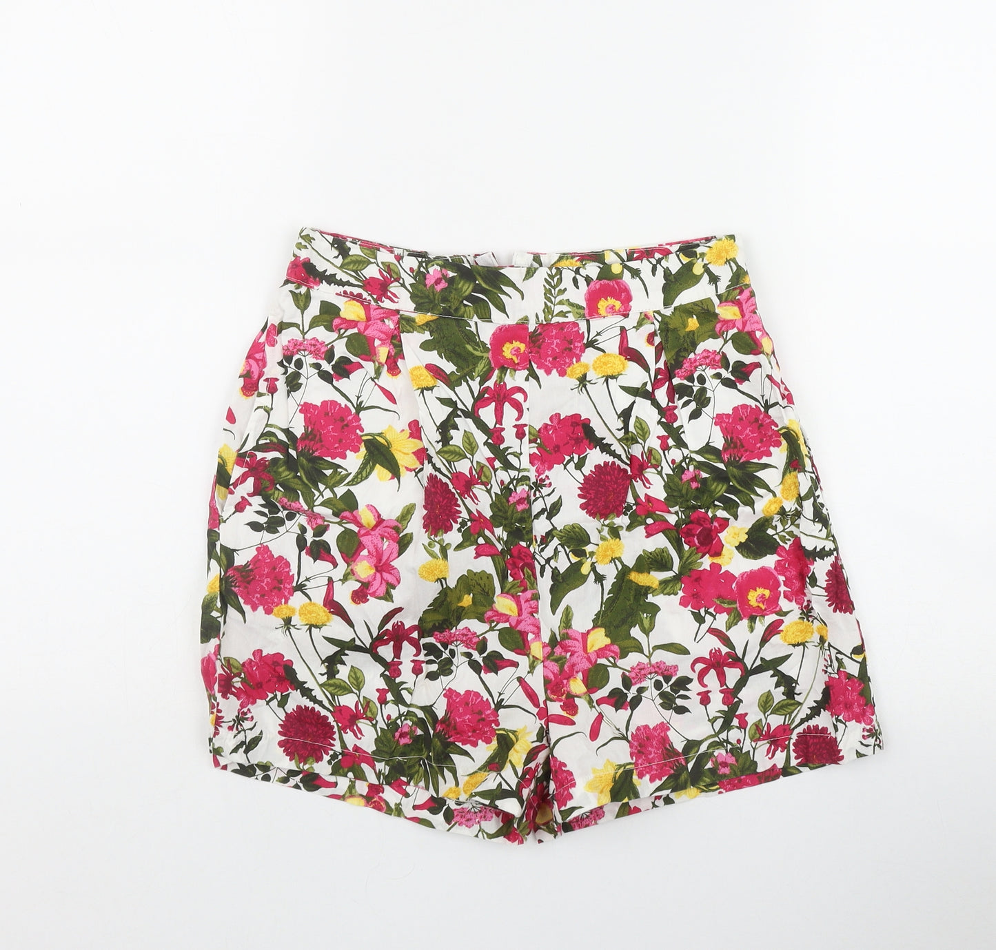 Primark Womens White Floral Cotton Bermuda Shorts Size 6 L3 in Regular Zip