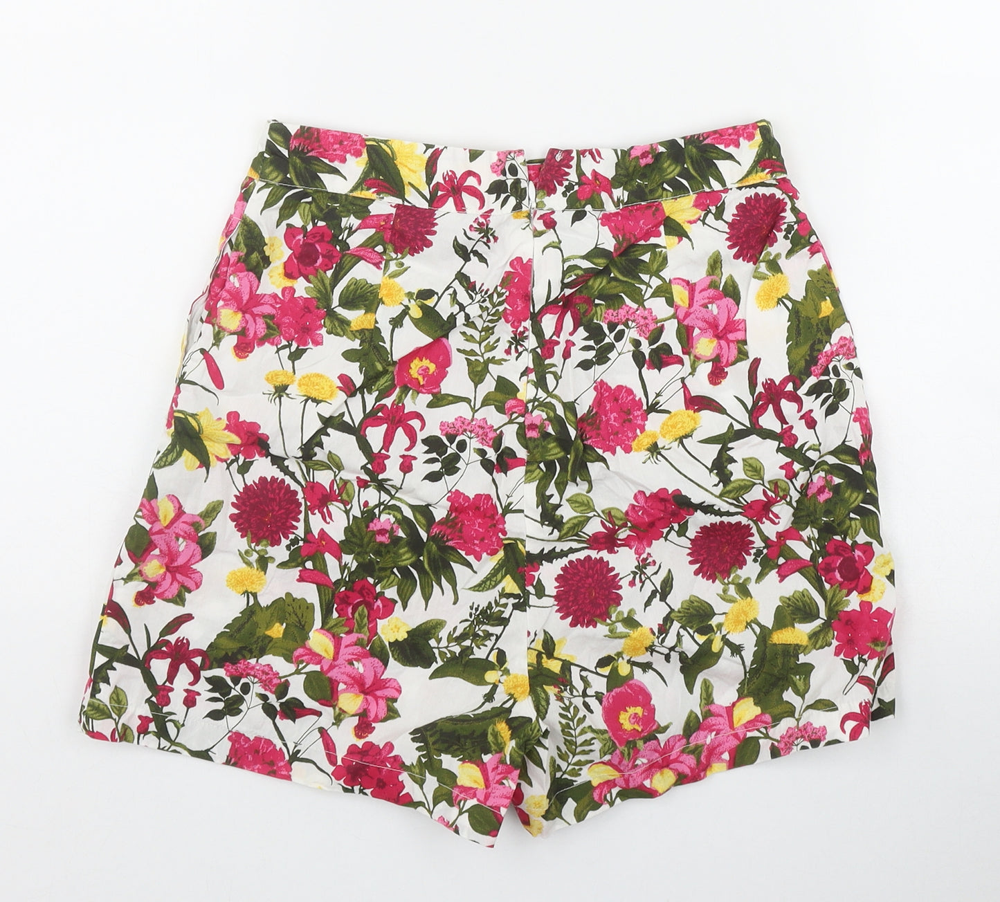 Primark Womens White Floral Cotton Bermuda Shorts Size 6 L3 in Regular Zip
