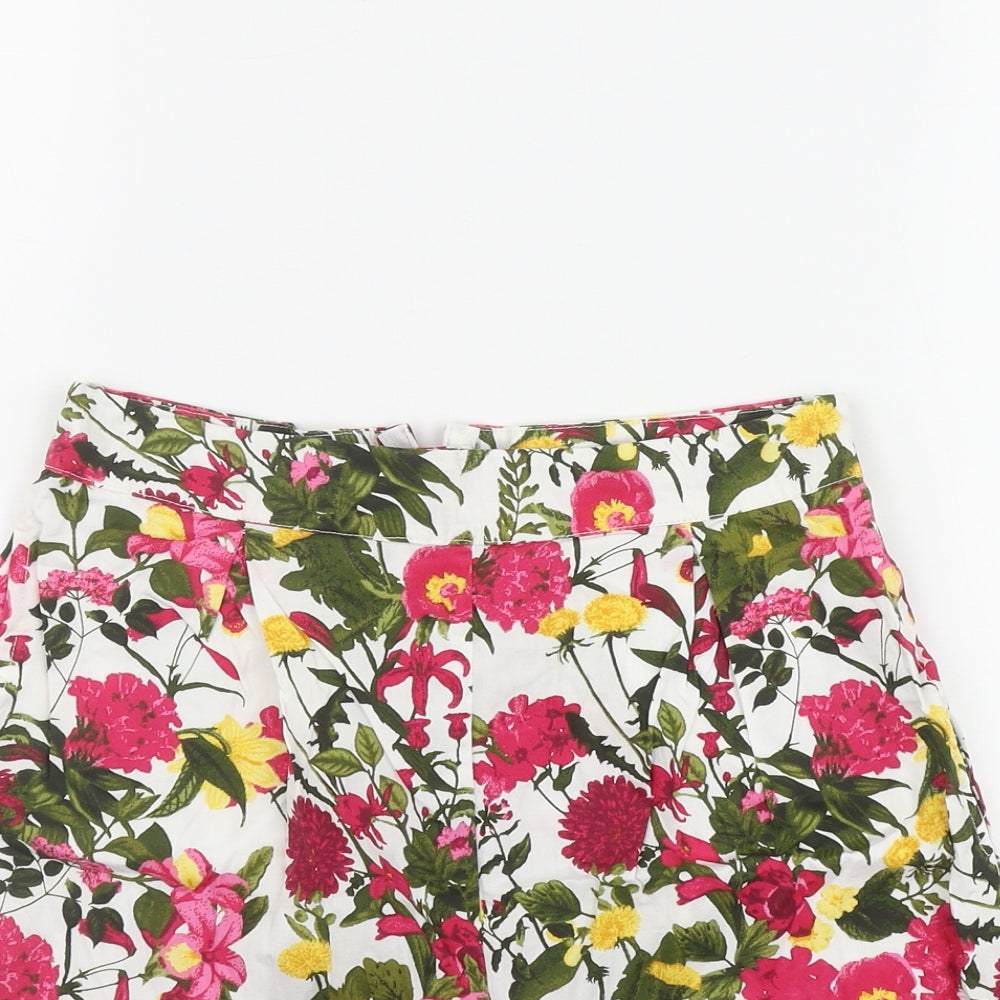 Primark Womens White Floral Cotton Bermuda Shorts Size 6 L3 in Regular Zip