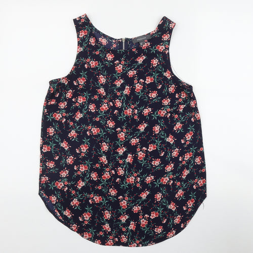 Primark Womens Blue Floral Polyester Basic Tank Size 12 Scoop Neck
