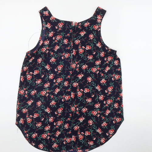Primark Womens Blue Floral Polyester Basic Tank Size 12 Scoop Neck