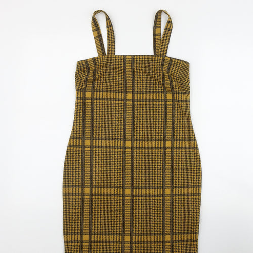 Primark Womens Yellow Plaid Polyester Shift  Size 8  Square Neck Pullover