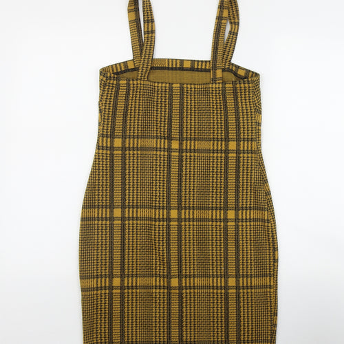 Primark Womens Yellow Plaid Polyester Shift  Size 8  Square Neck Pullover