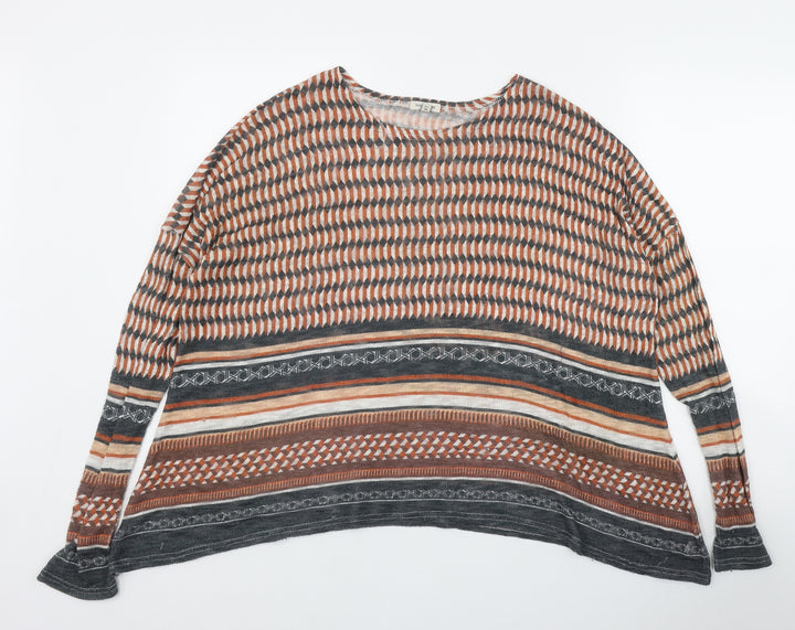 River Island Womens Orange Round Neck Geometric Polyester Pullover Jumper Size 12