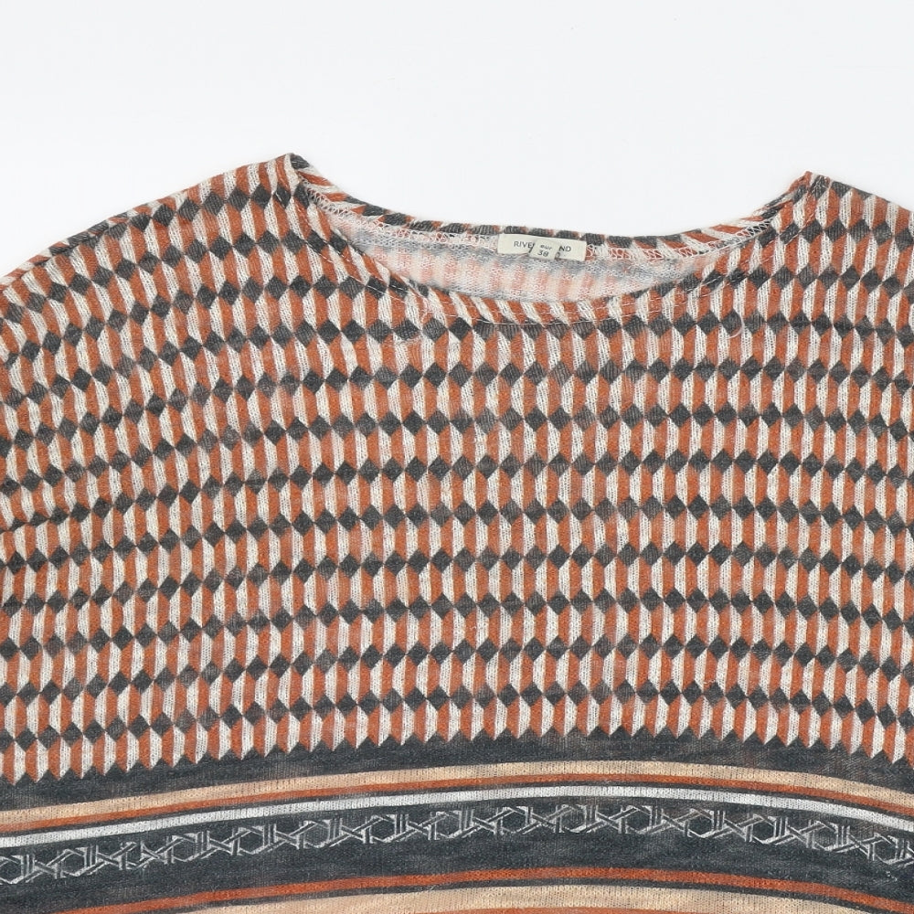 River Island Womens Orange Round Neck Geometric Polyester Pullover Jumper Size 12