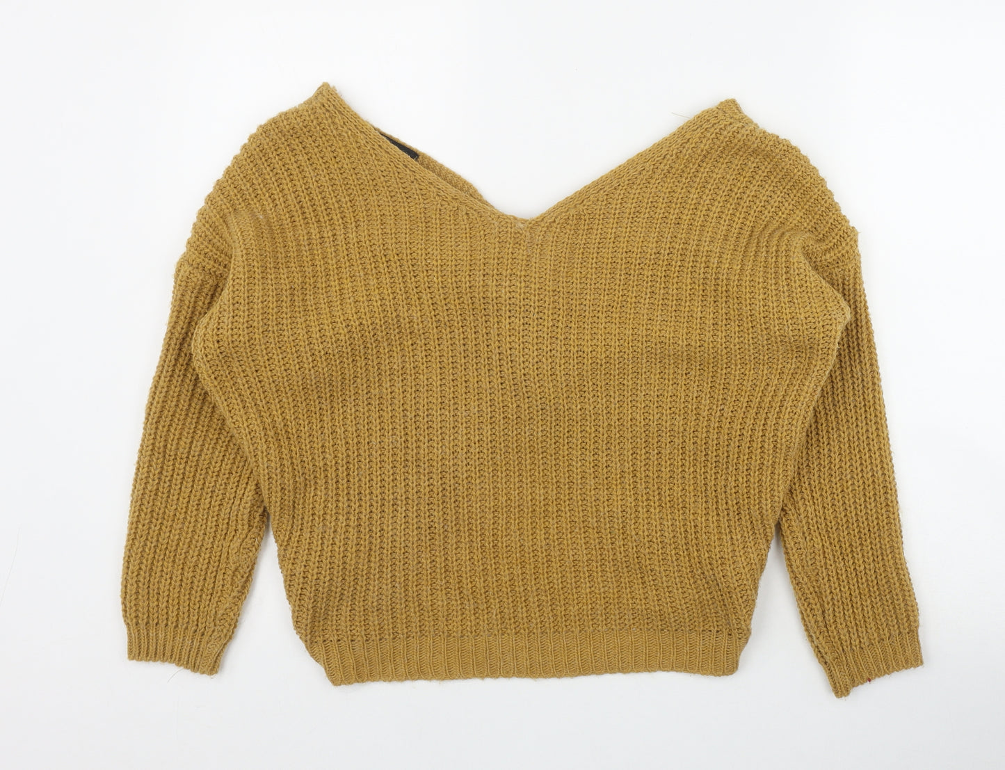 QED London Womens Yellow V-Neck  Acrylic Pullover Jumper Size S