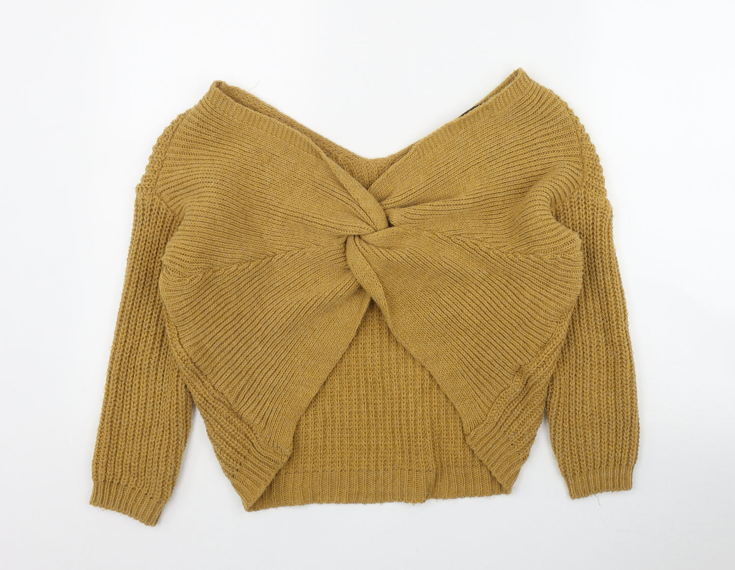 QED London Womens Yellow V-Neck  Acrylic Pullover Jumper Size S