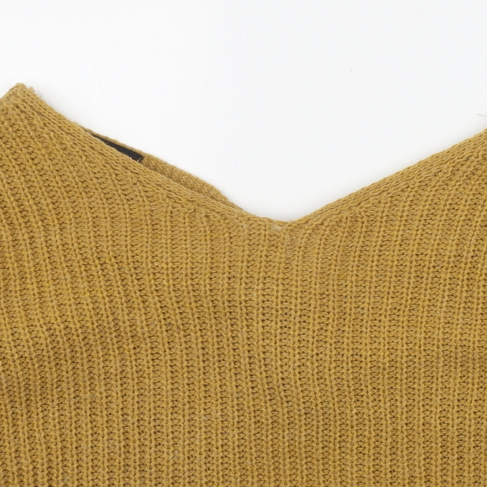 QED London Womens Yellow V-Neck  Acrylic Pullover Jumper Size S