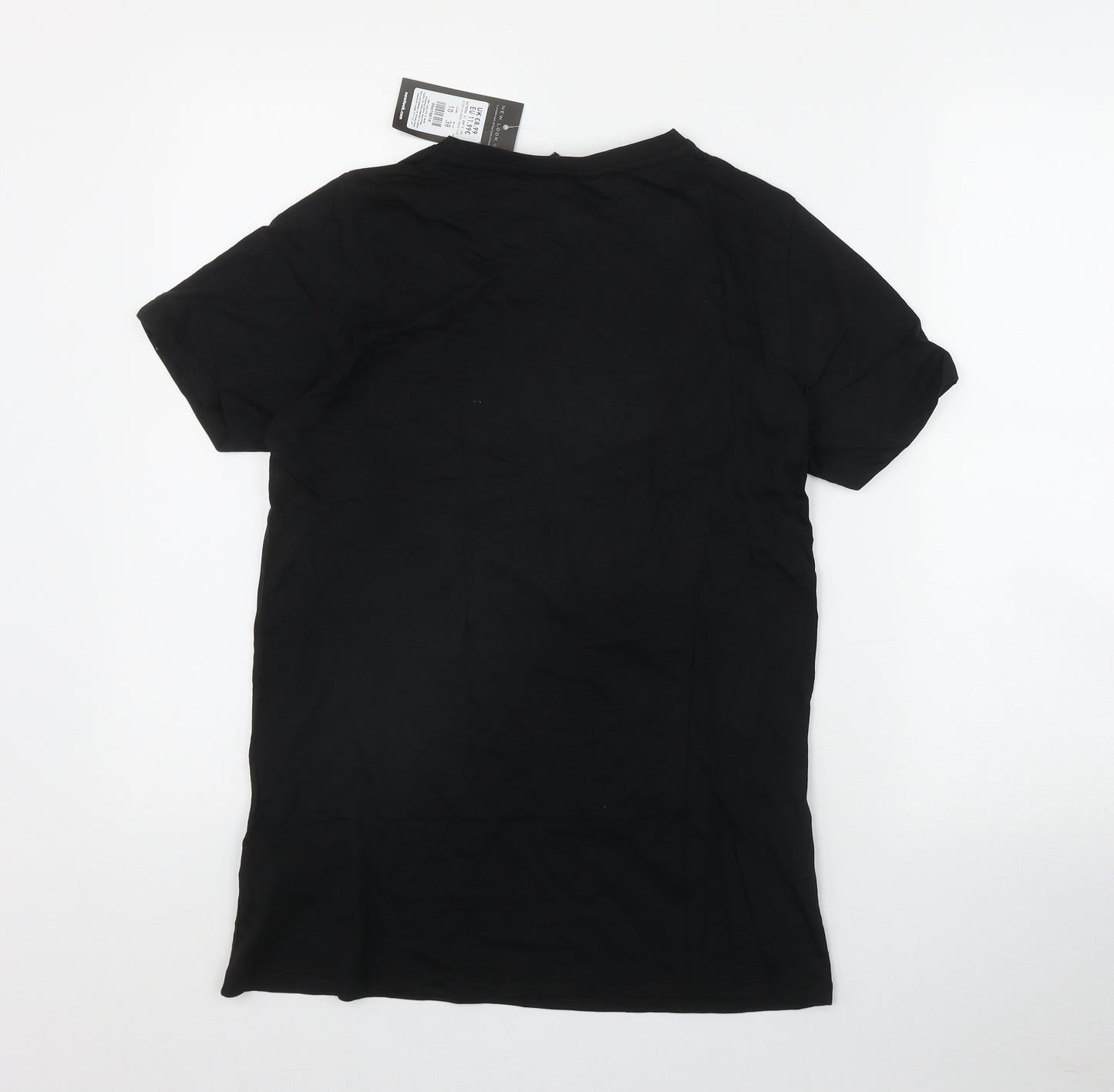 New Look Womens Black  Cotton Basic T-Shirt Size 10 Round Neck - Face print