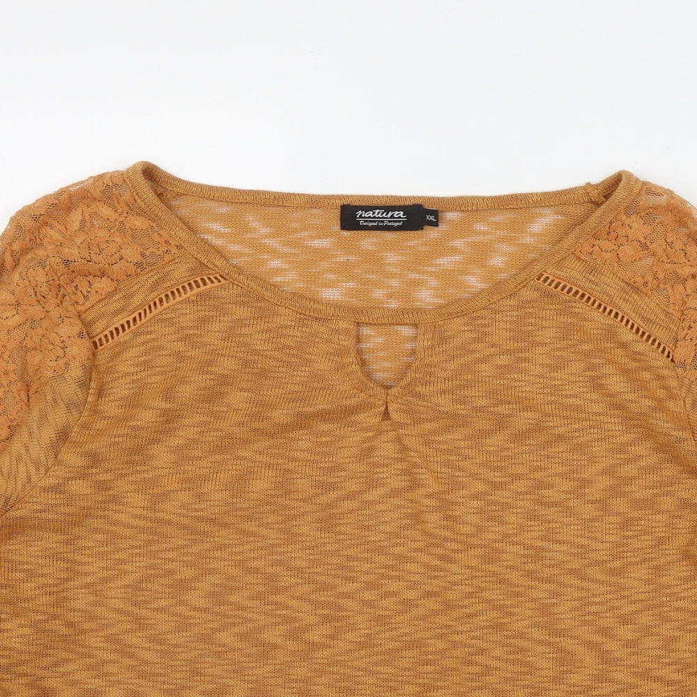 Natura Womens Orange  Polyester Basic T-Shirt Size 2XL Round Neck