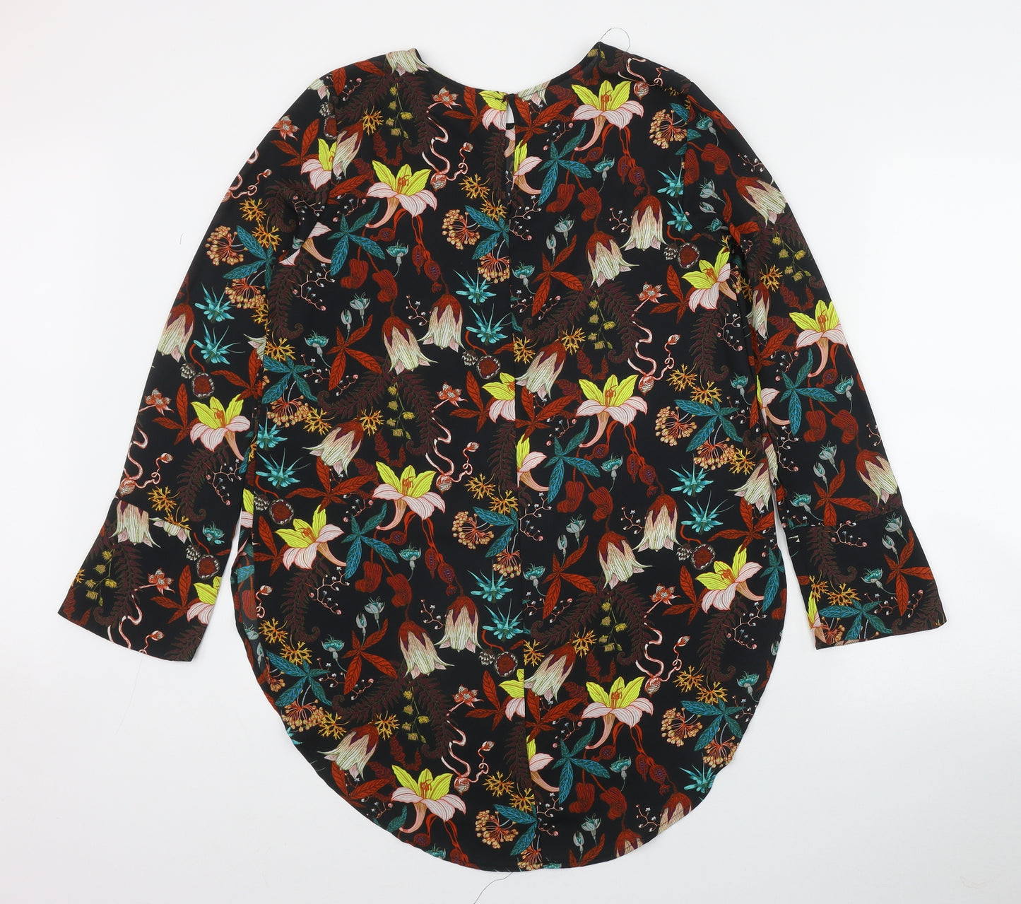 H&M Womens Black Floral Polyester Basic Blouse Size 10 Round Neck