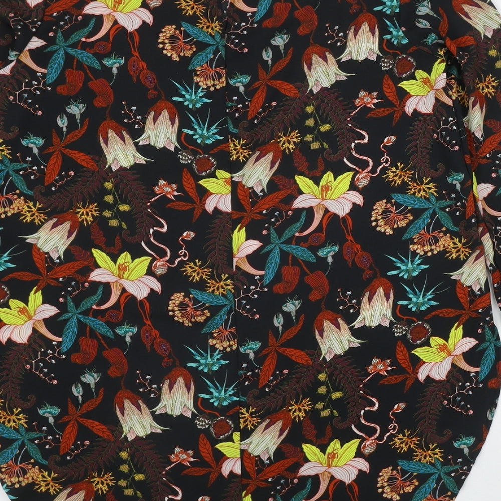 H&M Womens Black Floral Polyester Basic Blouse Size 10 Round Neck