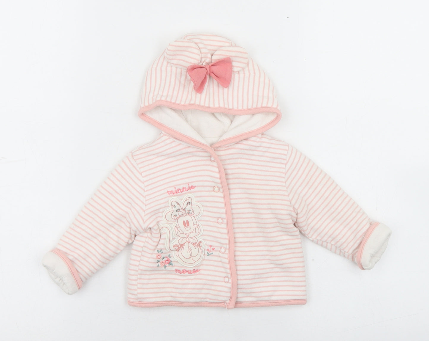 Primark Girls Pink Striped  Jacket  Size 3-6 Months   Snap - Minnie Mouse