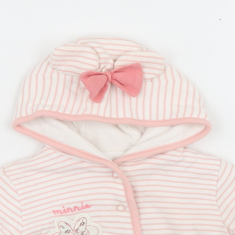 Primark Girls Pink Striped  Jacket  Size 3-6 Months   Snap - Minnie Mouse