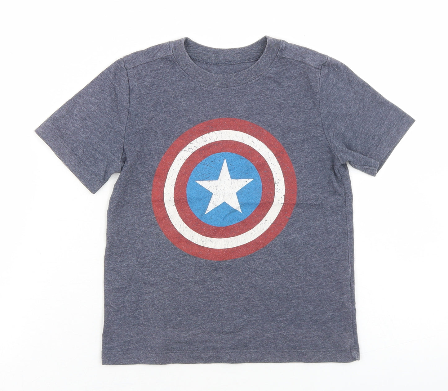 Old Navy Boys Blue  Cotton Basic T-Shirt Size 4 Years Crew Neck  - Captain America
