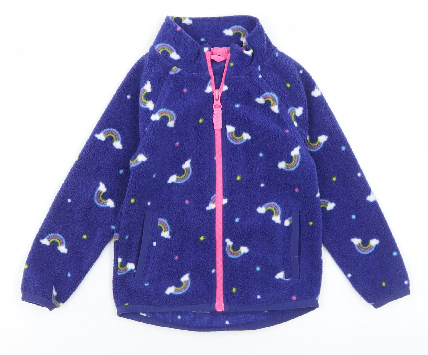 Dunnes Stores Girls Blue Geometric  Jacket  Size 18-24 Months   Zip - Rainbow Print