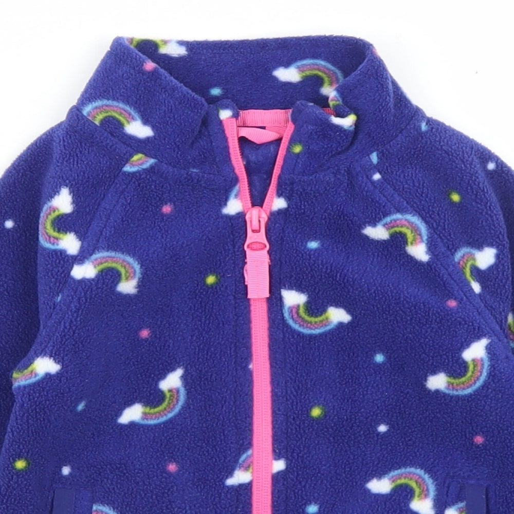 Dunnes Stores Girls Blue Geometric  Jacket  Size 18-24 Months   Zip - Rainbow Print