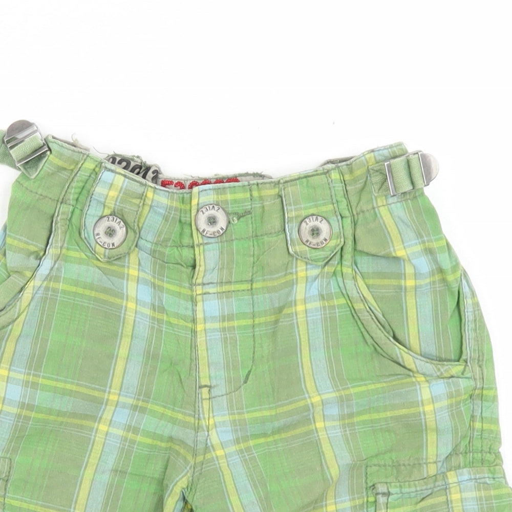 NEXT Boys Green Plaid Cotton Cargo Shorts Size 4 Years  Regular Buckle