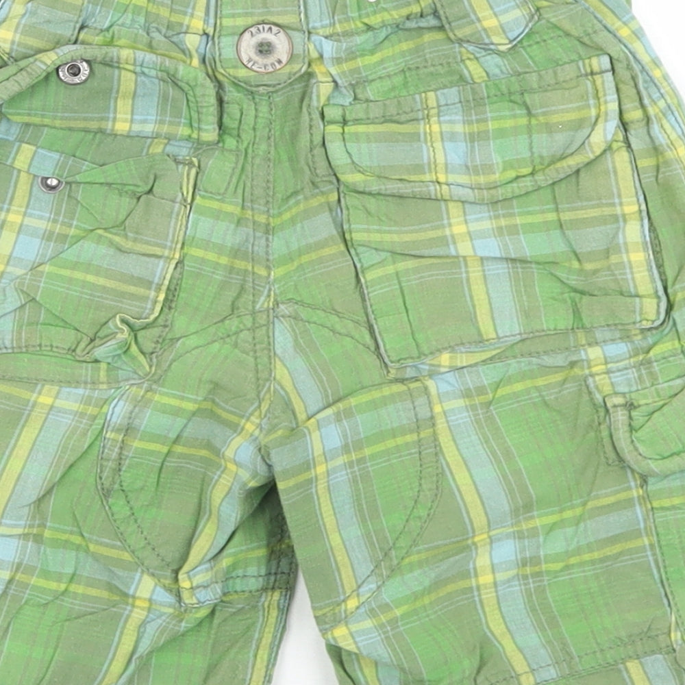 NEXT Boys Green Plaid Cotton Cargo Shorts Size 4 Years  Regular Buckle