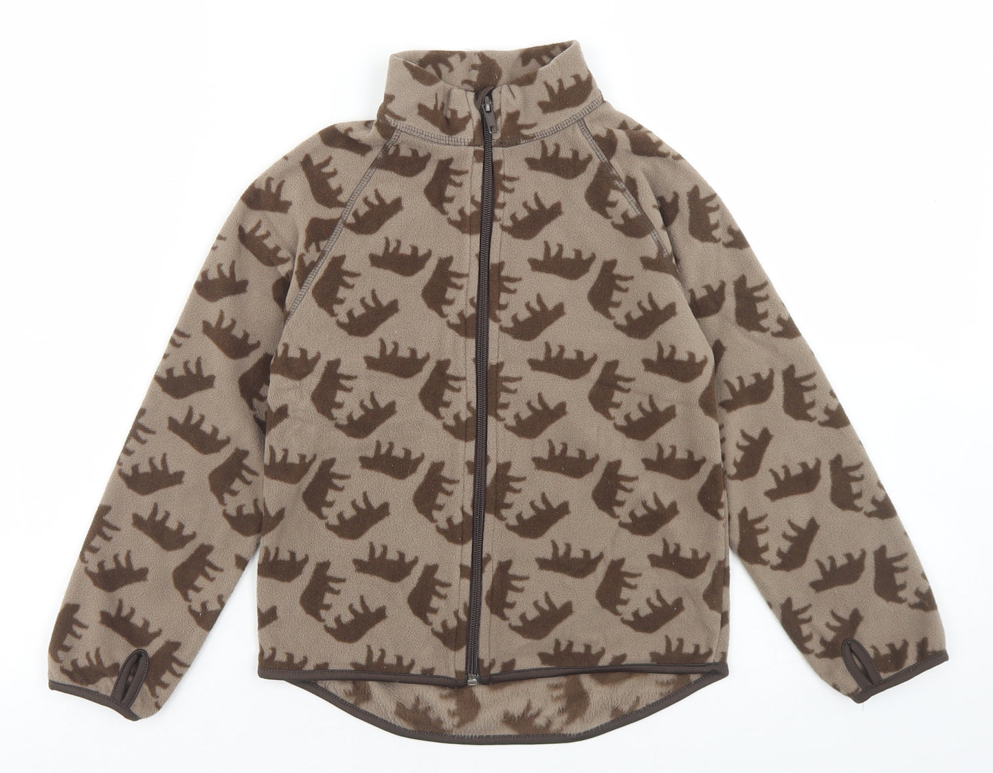 H&M Boys Brown Geometric  Jacket  Size 4-5 Years  Zip - Bear Print
