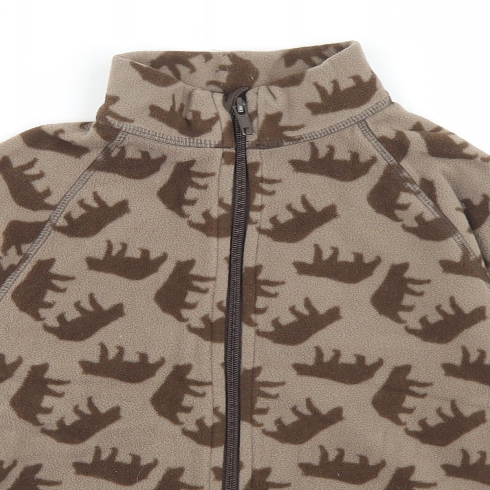 H&M Boys Brown Geometric  Jacket  Size 4-5 Years  Zip - Bear Print