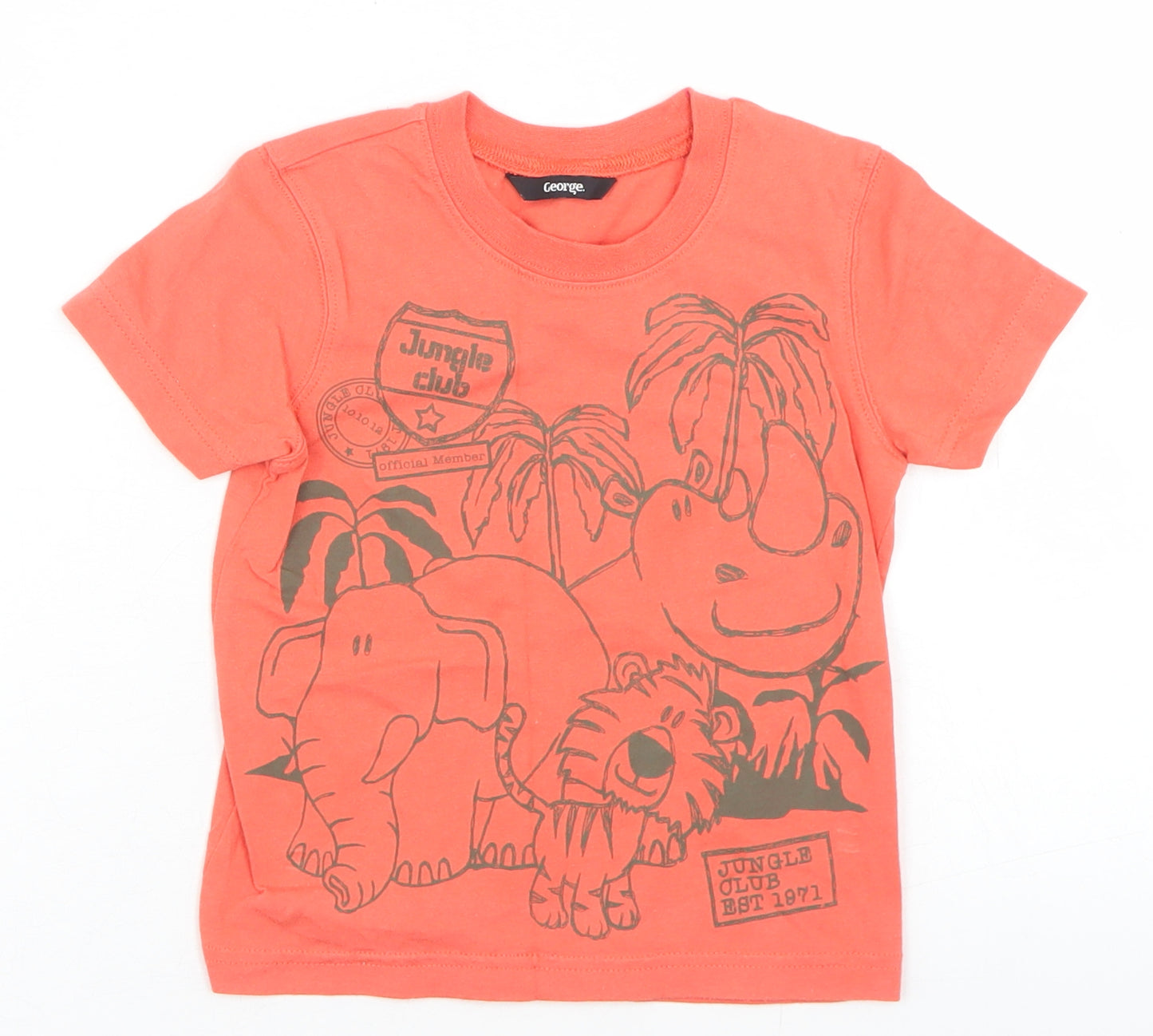 George Boys Orange  Cotton Basic T-Shirt Size 12-18 Months Crew Neck  - Jungle Club