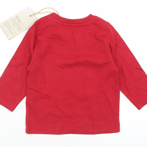Timberland Boys Red  Cotton Basic T-Shirt Size 12 Months Crew Neck Button