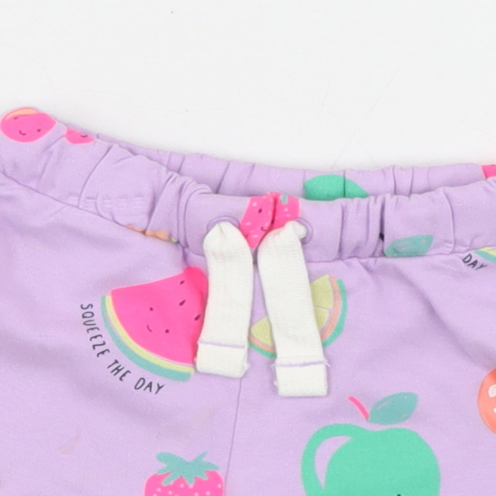 Marks and Spencer Girls Purple Geometric Cotton Sweat Shorts Size 2-3 Years  Regular Drawstring - Fruit Print