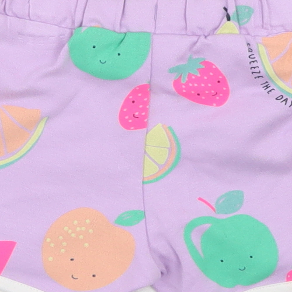 Marks and Spencer Girls Purple Geometric Cotton Sweat Shorts Size 2-3 Years  Regular Drawstring - Fruit Print