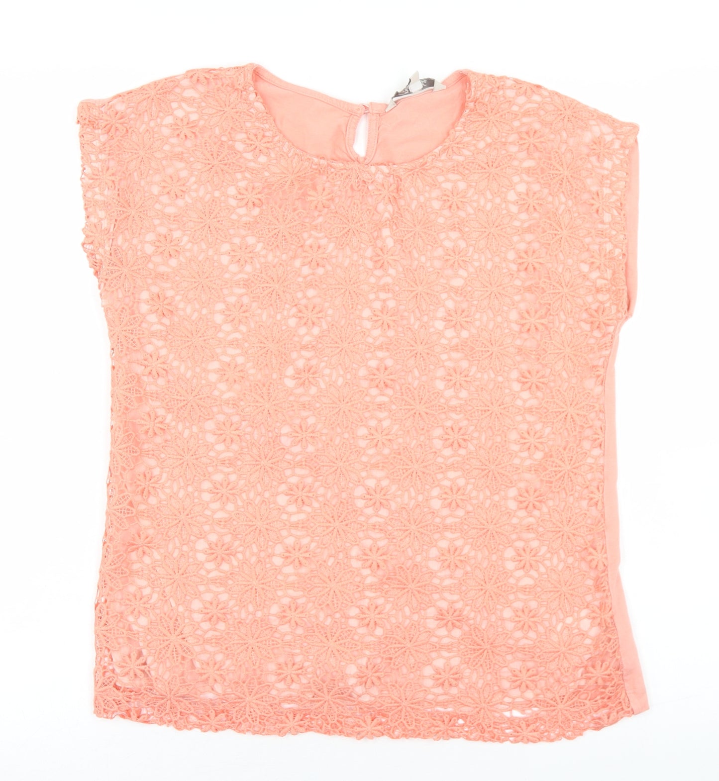 Peacocks Womens Orange Geometric Polyester Basic T-Shirt Size 10 Round Neck